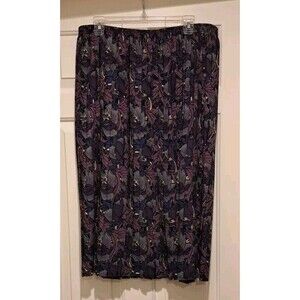 Liberty Plus Vintage Pleated Purple & Blue Floral Maxi Skirt, Elastic Waist O/S